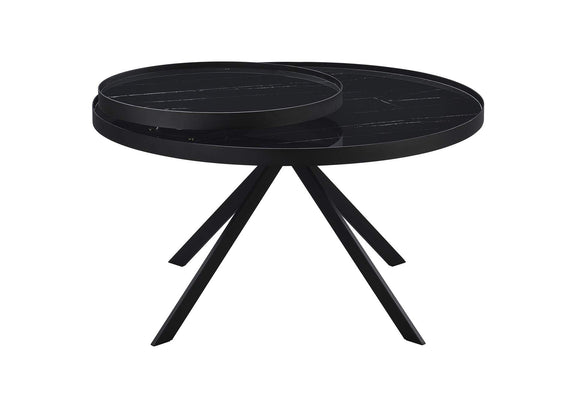 706268 Briggs Round Marble Printed Glass Top Coffee Table Black