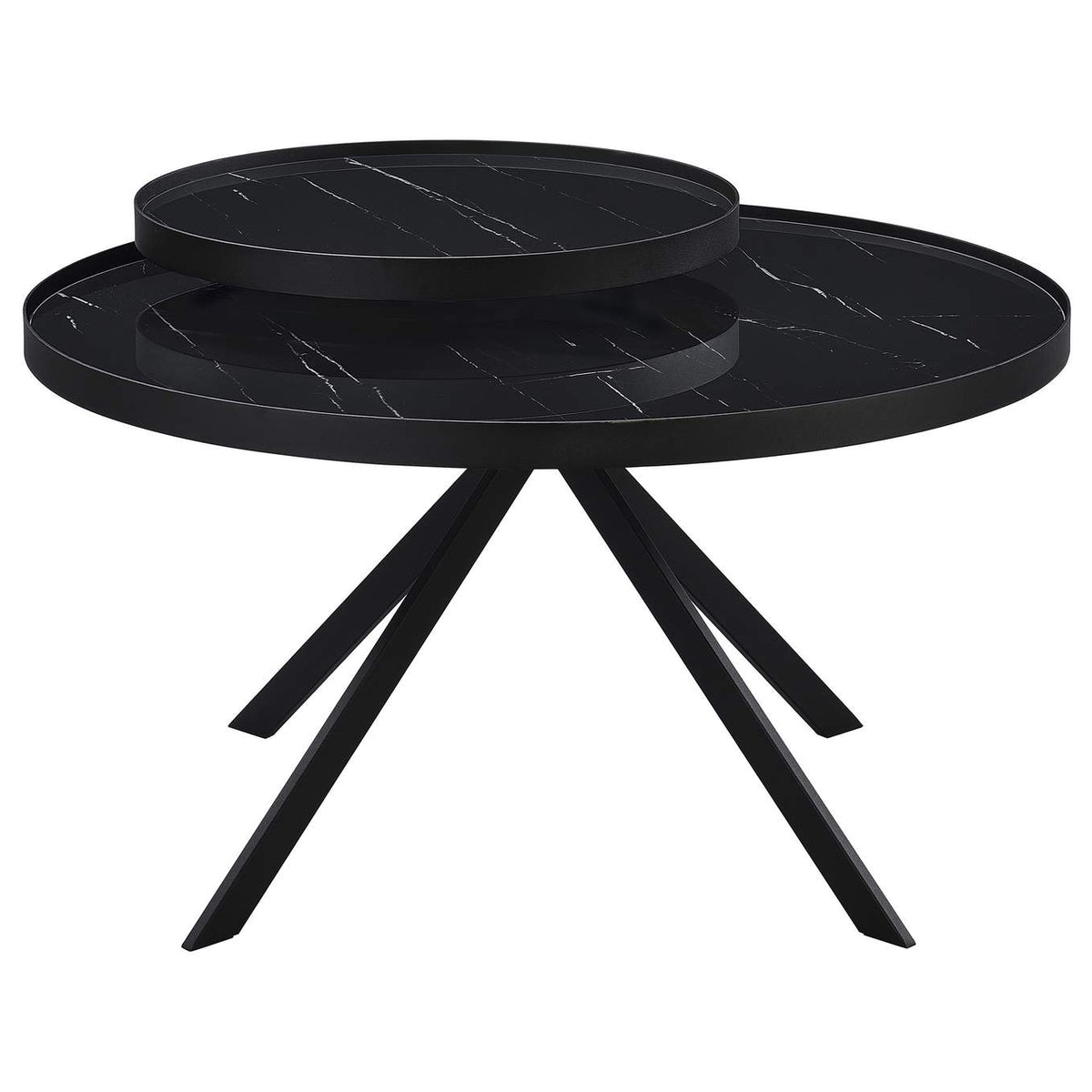 706268 Briggs Round Marble Printed Glass Top Coffee Table Black