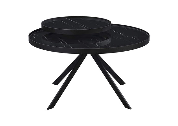 706268 Briggs Round Marble Printed Glass Top Coffee Table Black