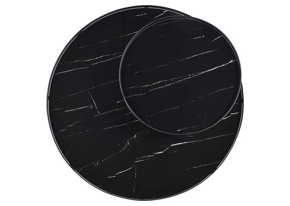 706268 Briggs Round Marble Printed Glass Top Coffee Table Black