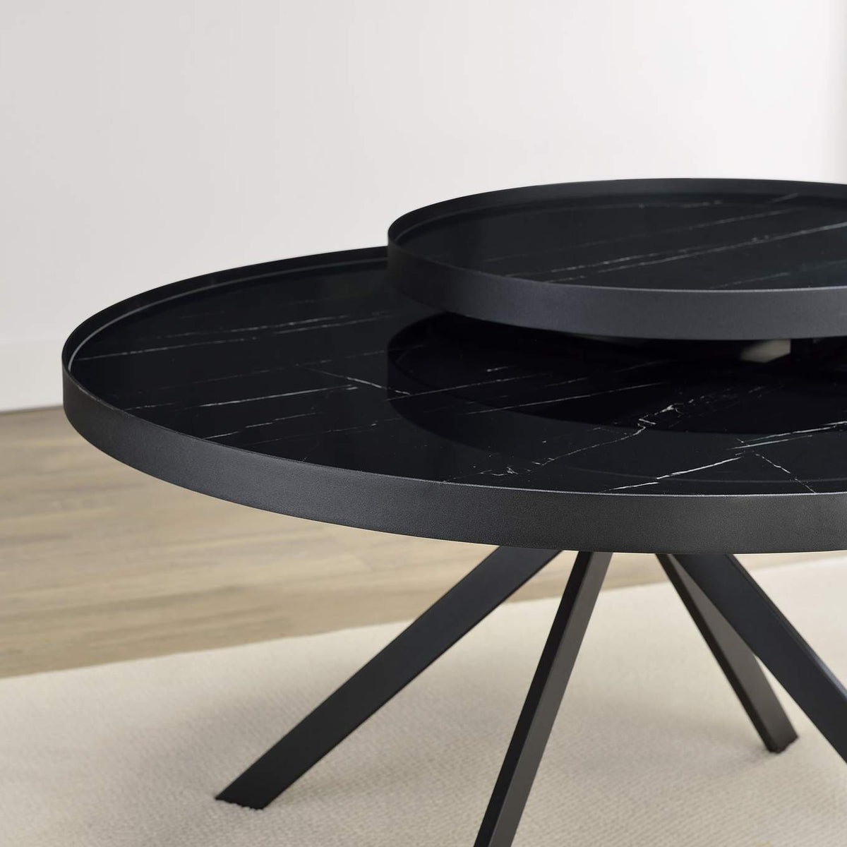 706268 Briggs Round Marble Printed Glass Top Coffee Table Black