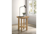 706297 Ottowa Round Wood Side End Table with Shelf Light Oak