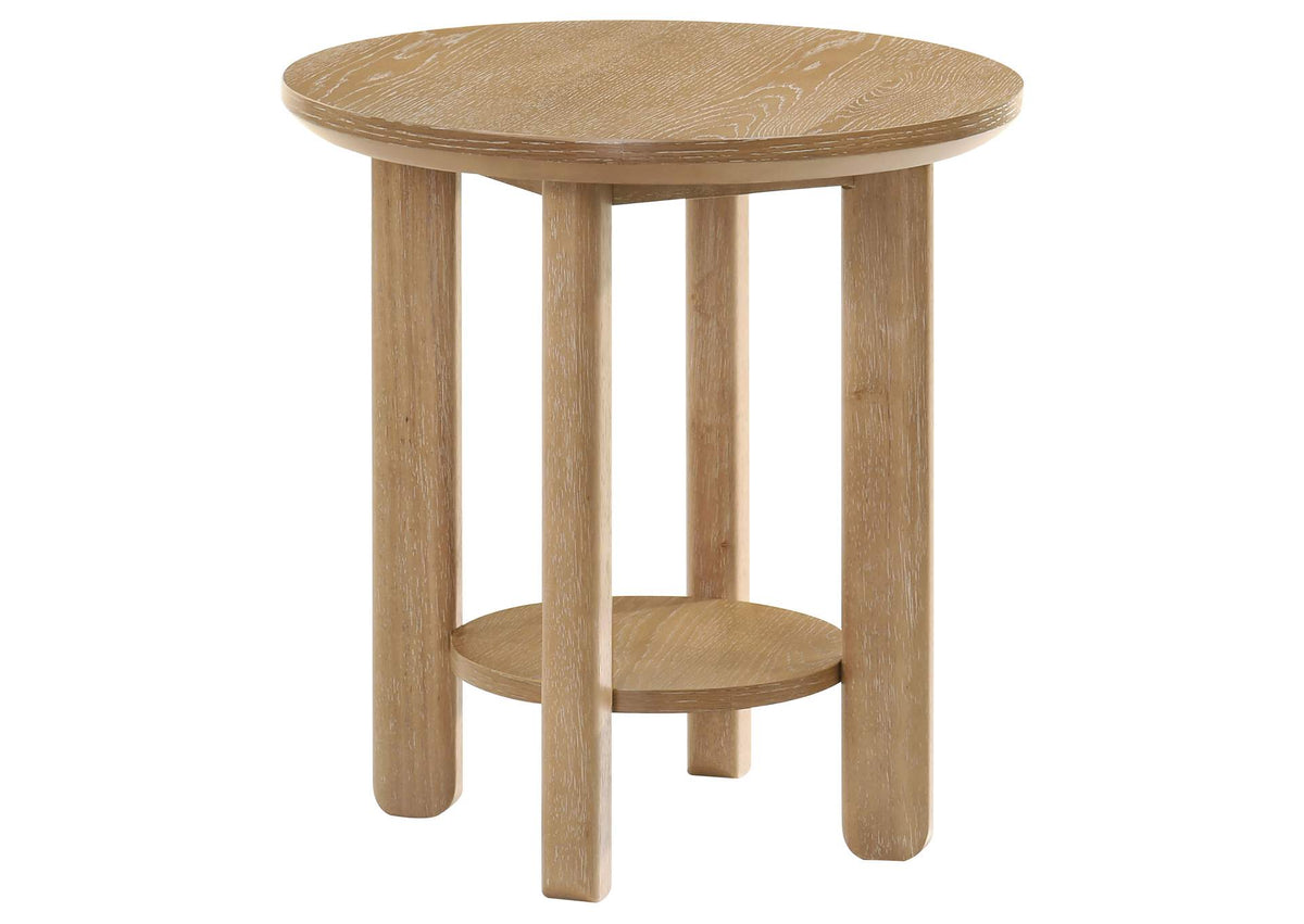 706297 Ottowa Round Wood Side End Table with Shelf Light Oak