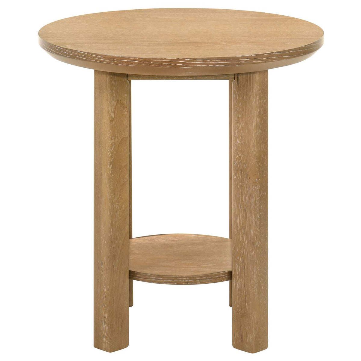 706297 Ottowa Round Wood Side End Table with Shelf Light Oak