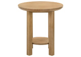 706297 Ottowa Round Wood Side End Table with Shelf Light Oak