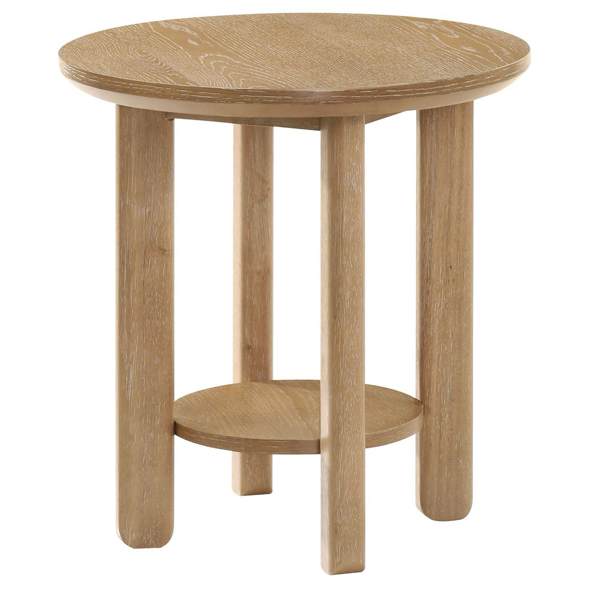706297 Ottowa Round Wood Side End Table with Shelf Light Oak