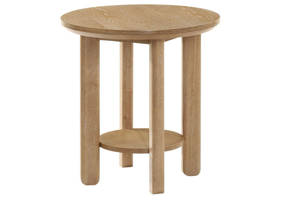 706297 Ottowa Round Wood Side End Table with Shelf Light Oak