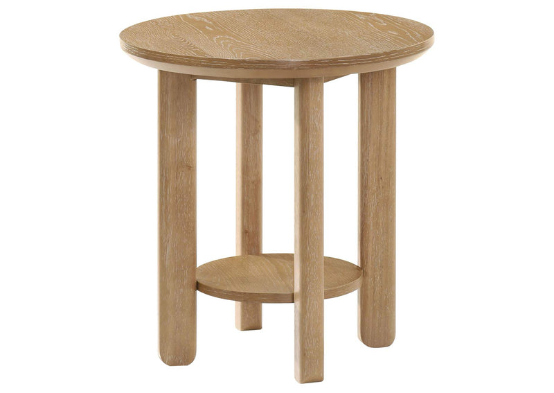 706297 Ottowa Round Wood Side End Table with Shelf Light Oak
