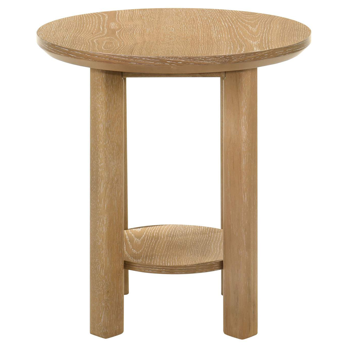 706297 Ottowa Round Wood Side End Table with Shelf Light Oak