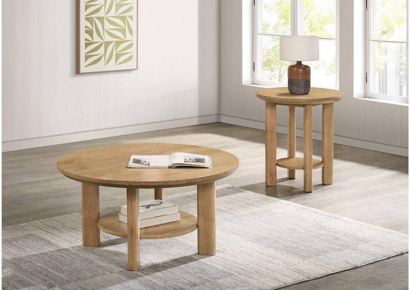 706298-S2 Ottowa 2-piece Round Wood Coffee Table Set Light Oak