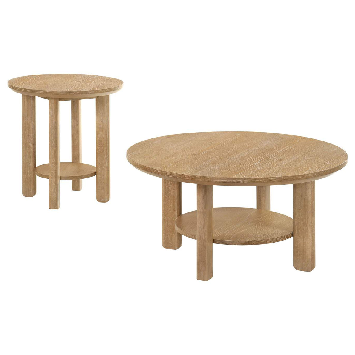 706298-S2 Ottowa 2-piece Round Wood Coffee Table Set Light Oak