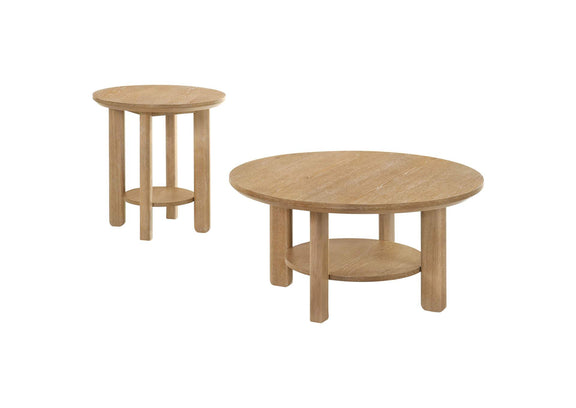 706298-S2 Ottowa 2-piece Round Wood Coffee Table Set Light Oak