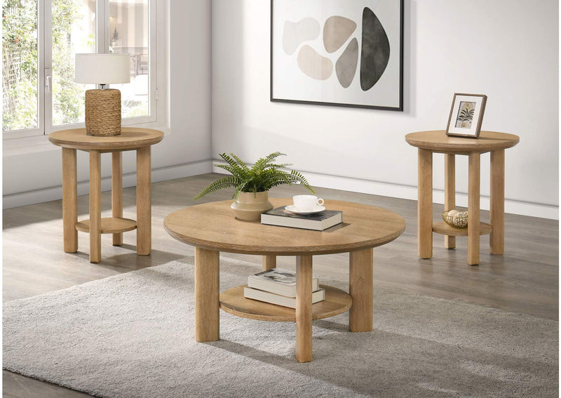 706298-S3 Ottowa 3-piece Round Wood Coffee Table Set Light Oak