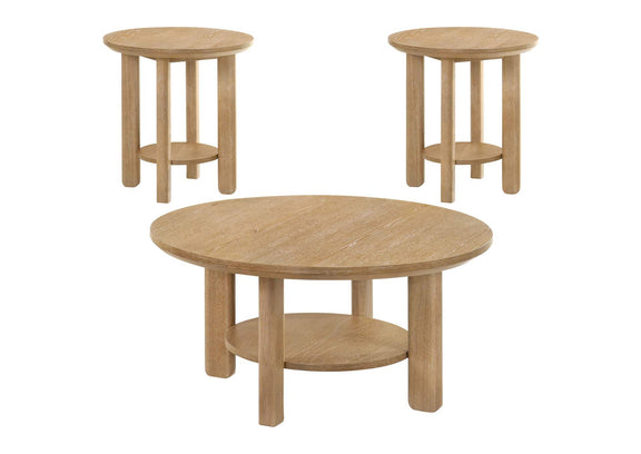 706298-S3 Ottowa 3-piece Round Wood Coffee Table Set Light Oak