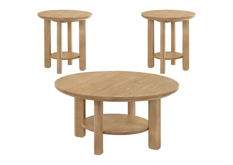 706298-S3 Ottowa 3-piece Round Wood Coffee Table Set Light Oak