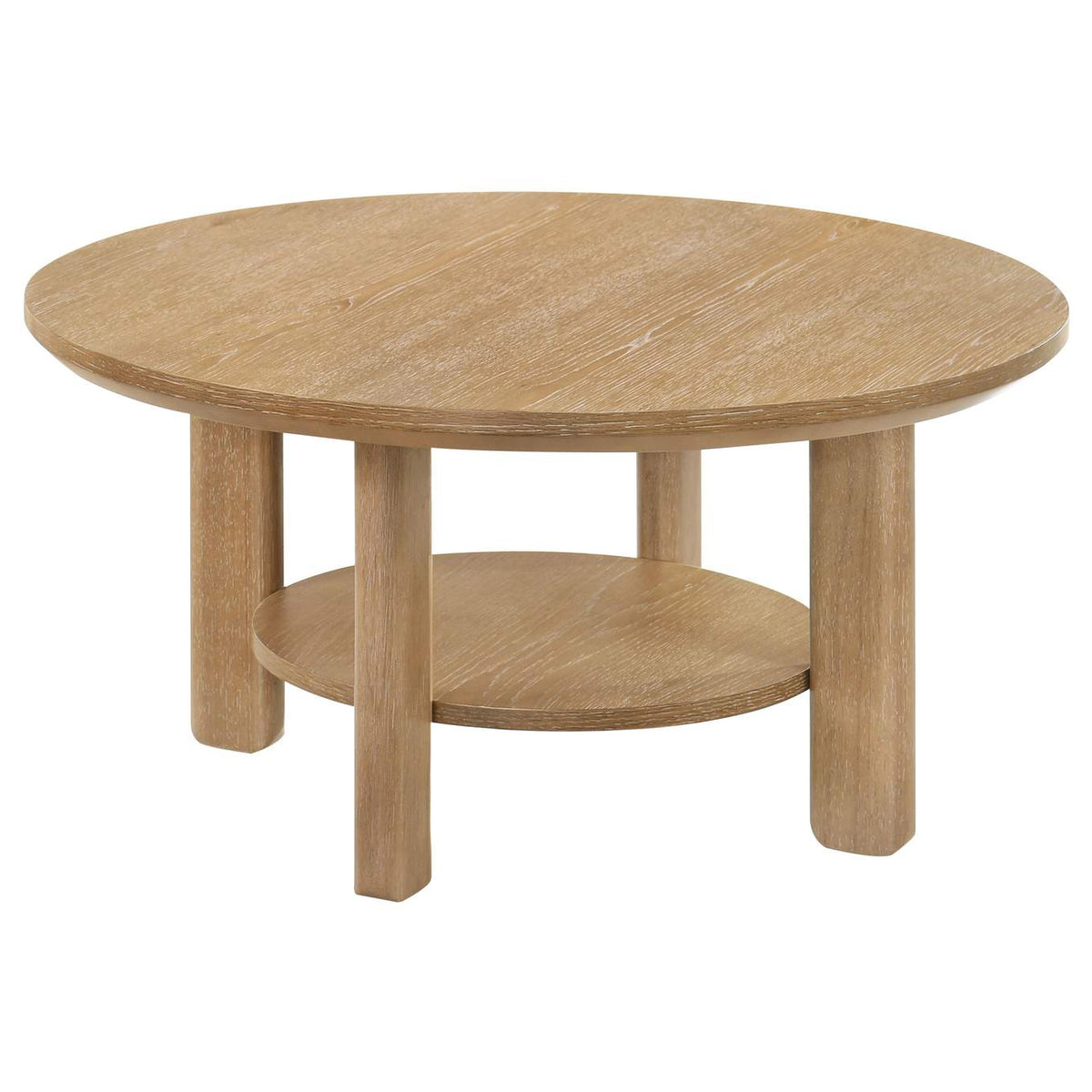 706298-S3 Ottowa 3-piece Round Wood Coffee Table Set Light Oak
