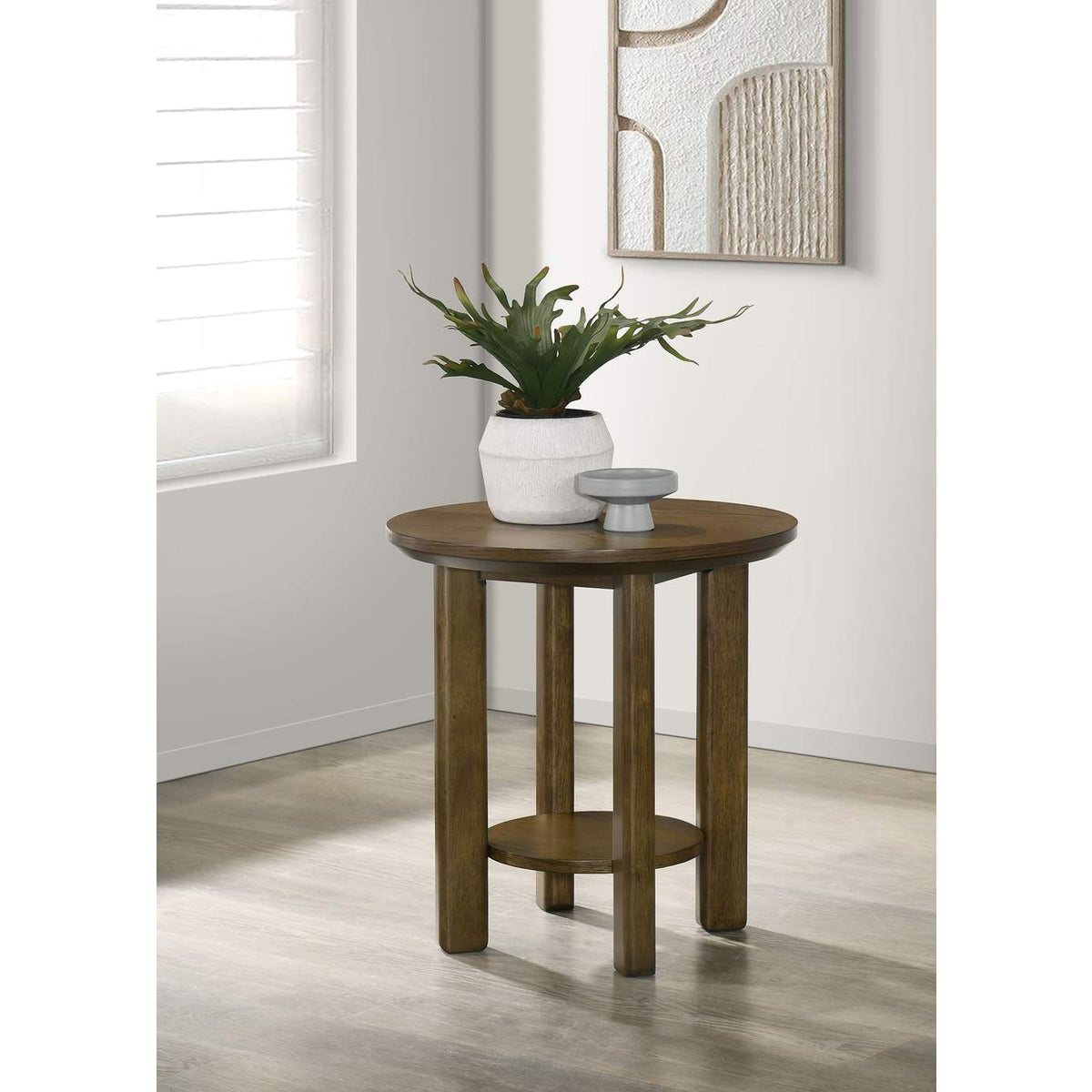706307 Ottowa 22-Inch Round Wood Side End Table with Shelf Brown