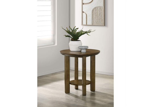 706307 Ottowa 22-Inch Round Wood Side End Table with Shelf Brown