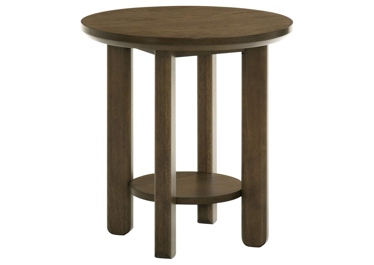 706307 Ottowa 22-Inch Round Wood Side End Table with Shelf Brown