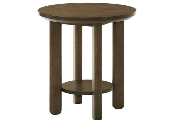 706307 Ottowa 22-Inch Round Wood Side End Table with Shelf Brown