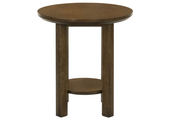 706307 Ottowa 22-Inch Round Wood Side End Table with Shelf Brown