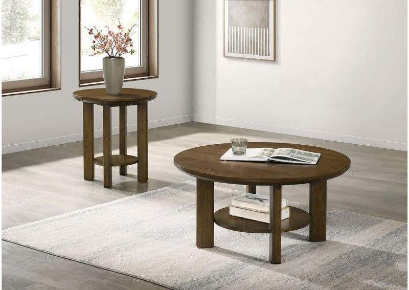 706307 Ottowa 22-Inch Round Wood Side End Table with Shelf Brown