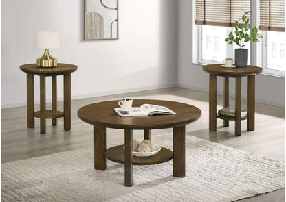 706308-S3 Ottowa 3-piece Round Wood Coffee Table Set Brown