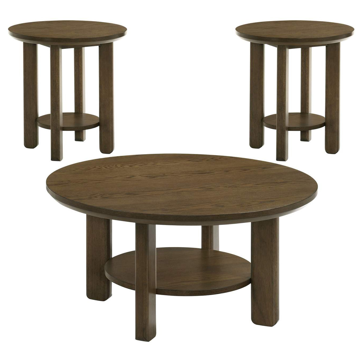 706308-S3 Ottowa 3-piece Round Wood Coffee Table Set Brown