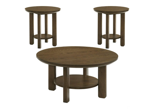 706308-S3 Ottowa 3-piece Round Wood Coffee Table Set Brown