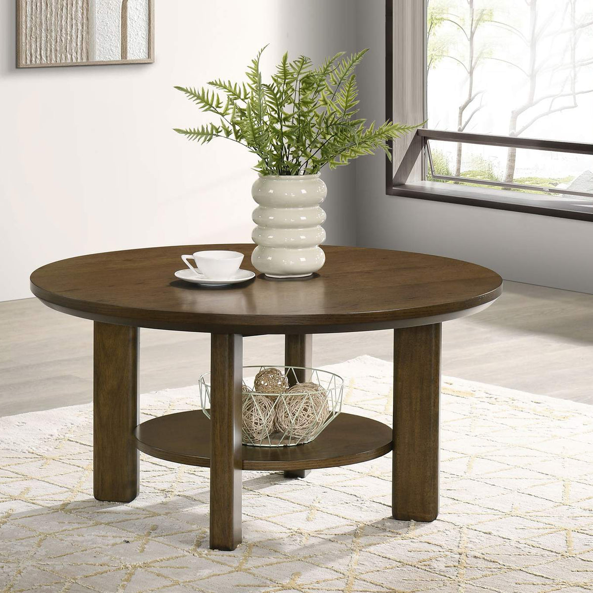 706308 Ottowa 35-inch Round Wood Cocktail Coffee Table Brown