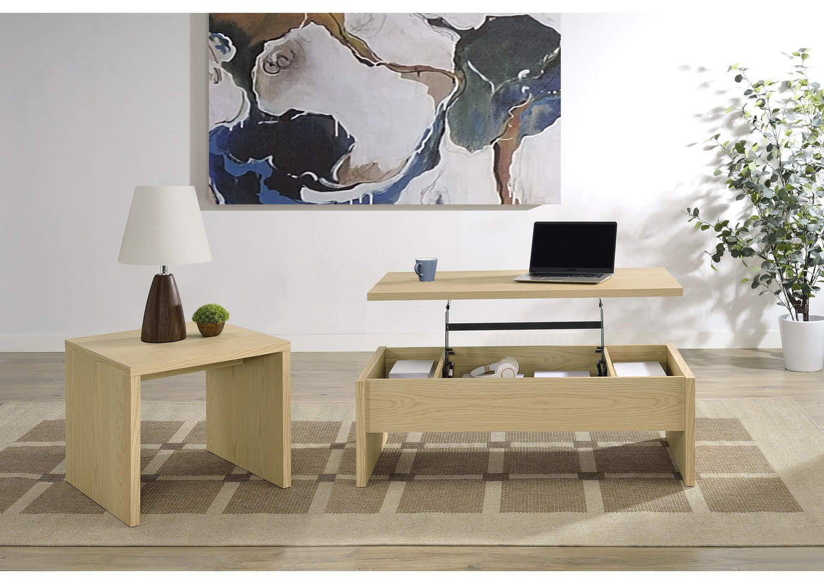 706348-S2 Canoga 2-piece Lift Top Cocktail Coffee Table Set Light Oak