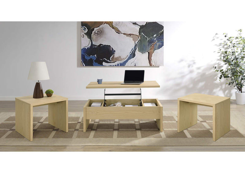 706348-S3 Canoga 3-piece Lift Top Cocktail Coffee Table Set Light Oak