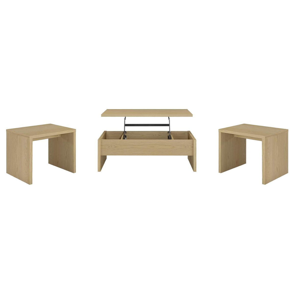706348-S3 Canoga 3-piece Lift Top Cocktail Coffee Table Set Light Oak