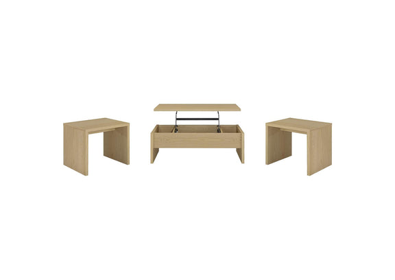 706348-S3 Canoga 3-piece Lift Top Cocktail Coffee Table Set Light Oak