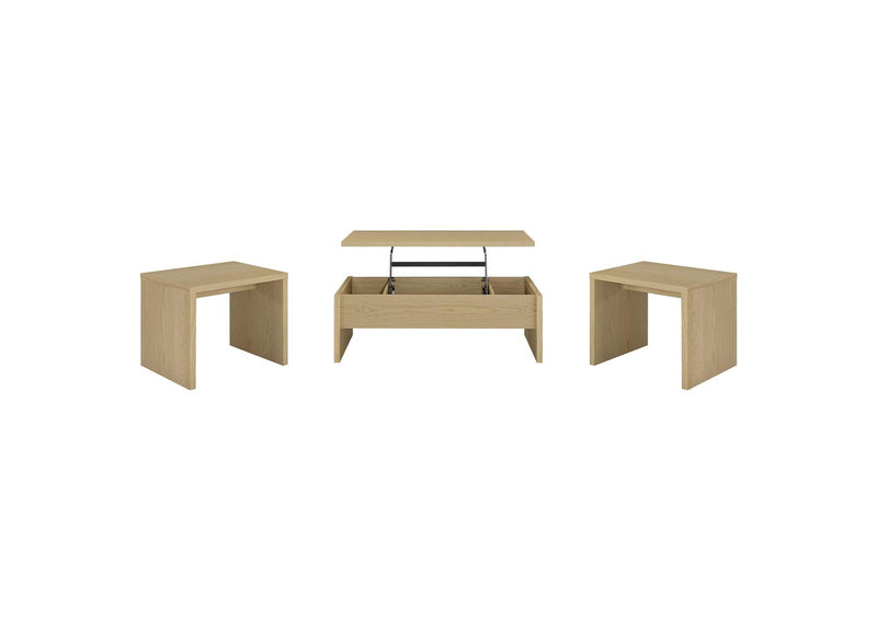 706348-S3 Canoga 3-piece Lift Top Cocktail Coffee Table Set Light Oak