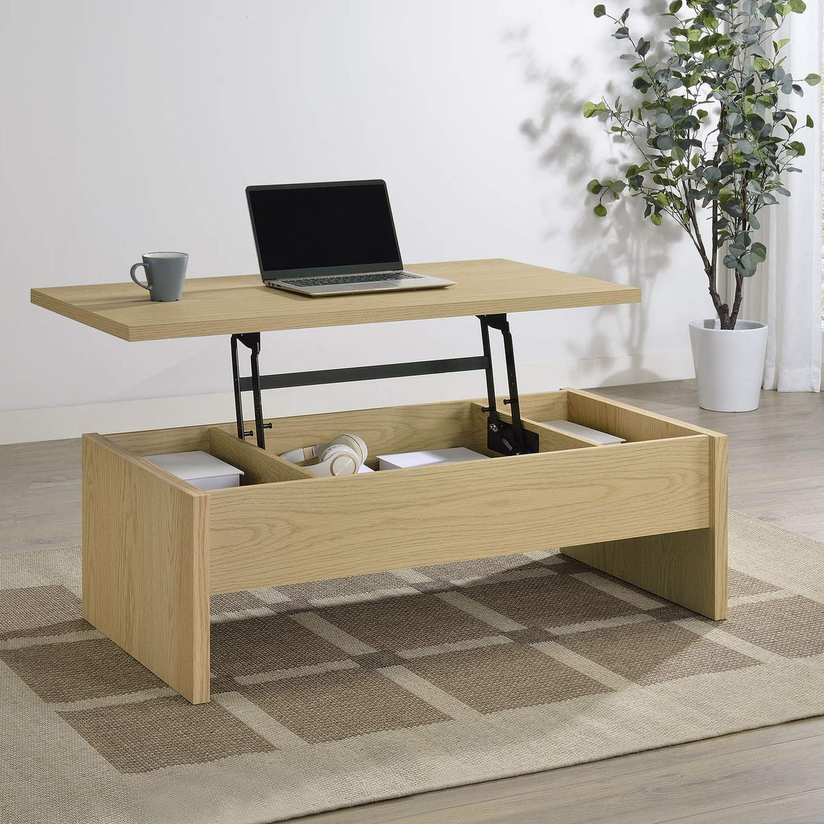 706348 Canoga Engineered Wood Lift Top Coffee Table Light Oak