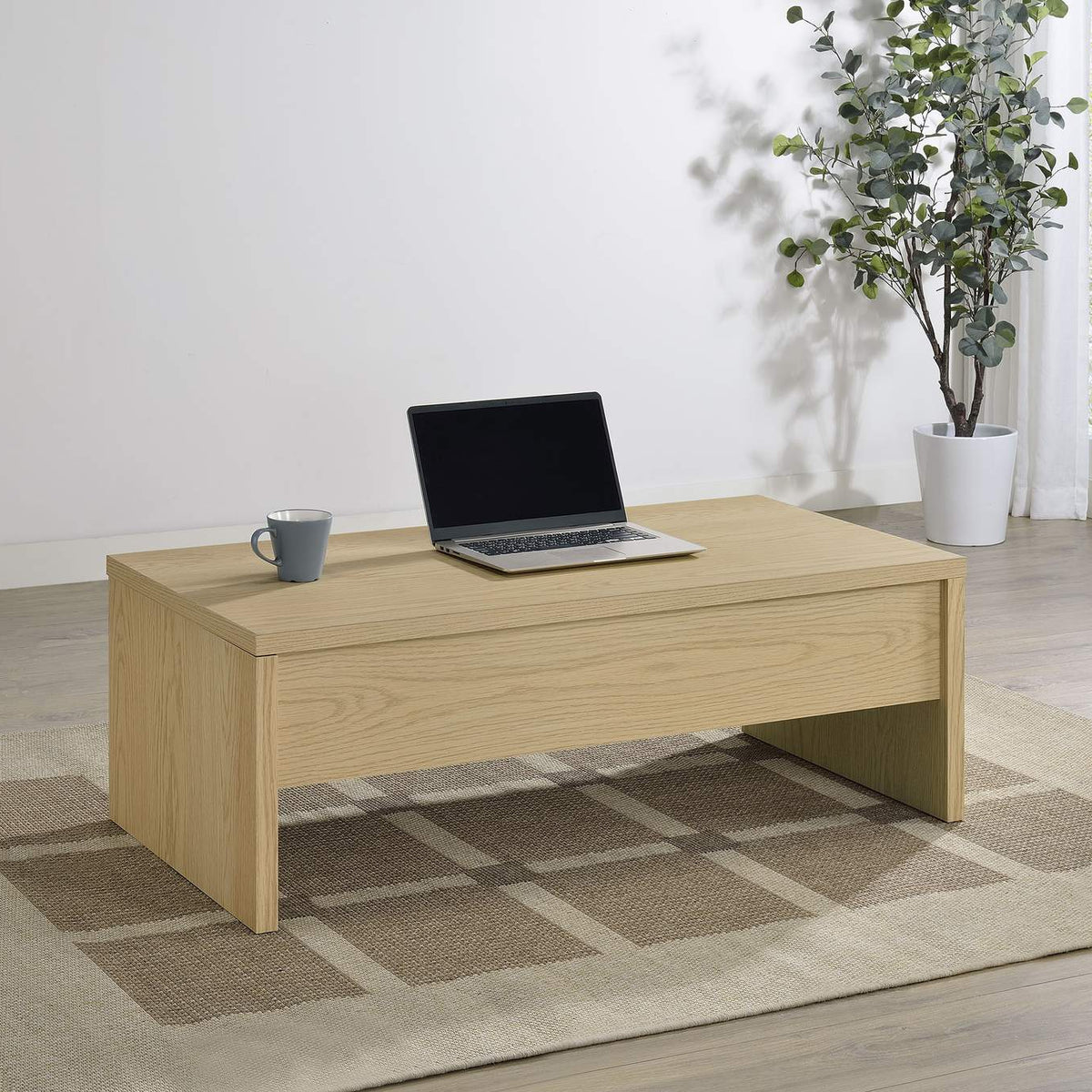 706348 Canoga Engineered Wood Lift Top Coffee Table Light Oak