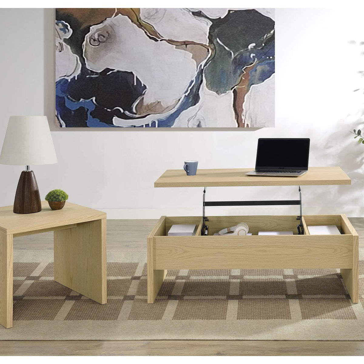 706348 Canoga Engineered Wood Lift Top Coffee Table Light Oak