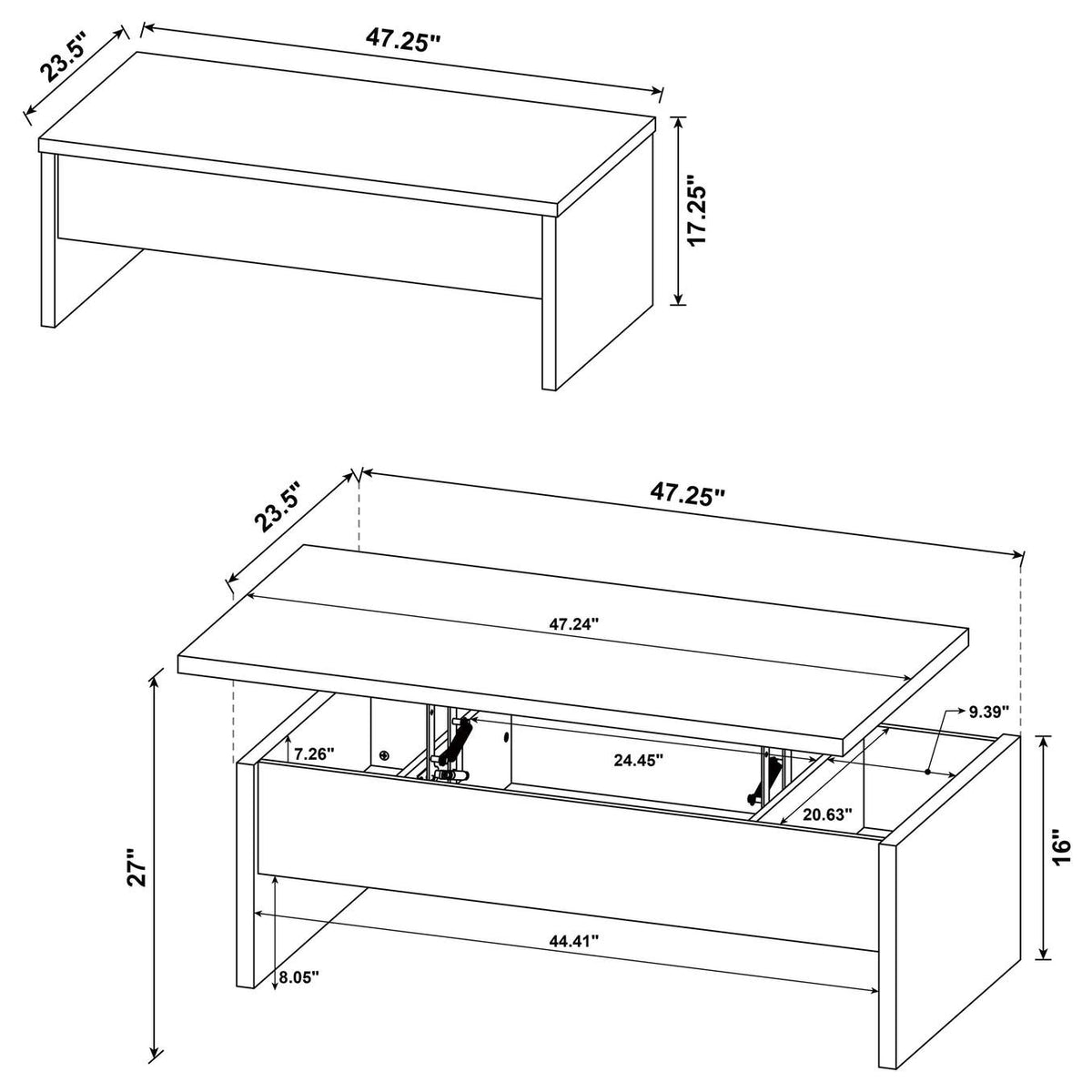 706358-S2 Canoga 2-piece Lift Top Cocktail Coffee Table Set Mango