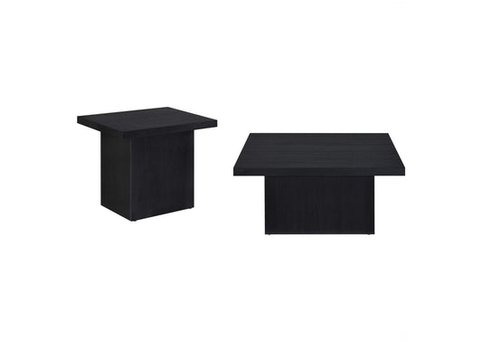 706408-S2 Devar 2-piece Square Cocktail Coffee End Table Set Black