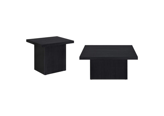 706408-S2 Devar 2-piece Square Cocktail Coffee End Table Set Black
