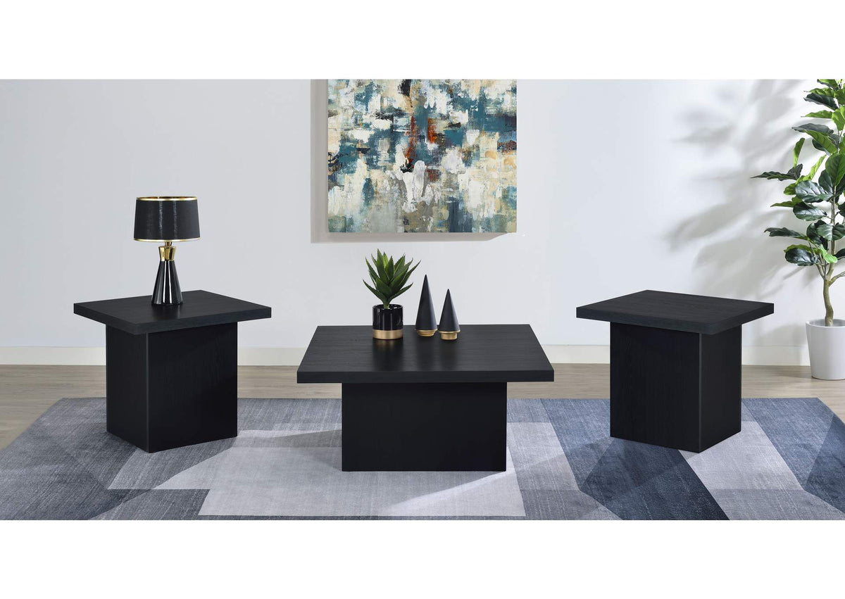 706408-S3 Devar 3-piece Square Cocktail Coffee End Table Set Black