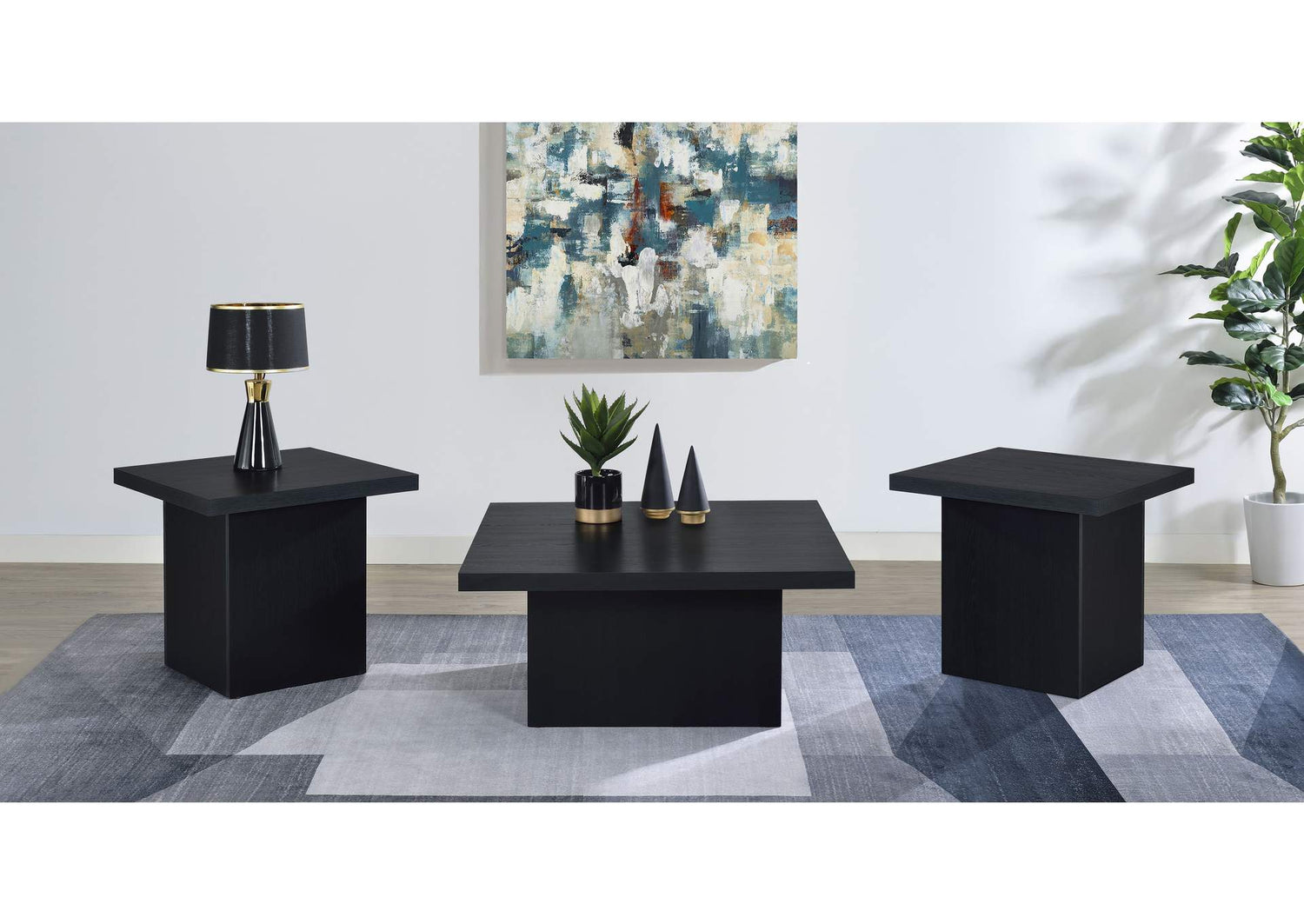 706408-S3 Devar 3-piece Square Cocktail Coffee End Table Set Black