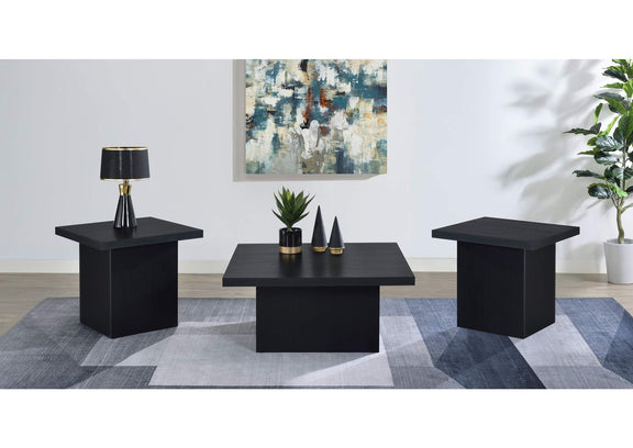 706408-S3 Devar 3-piece Square Cocktail Coffee End Table Set Black