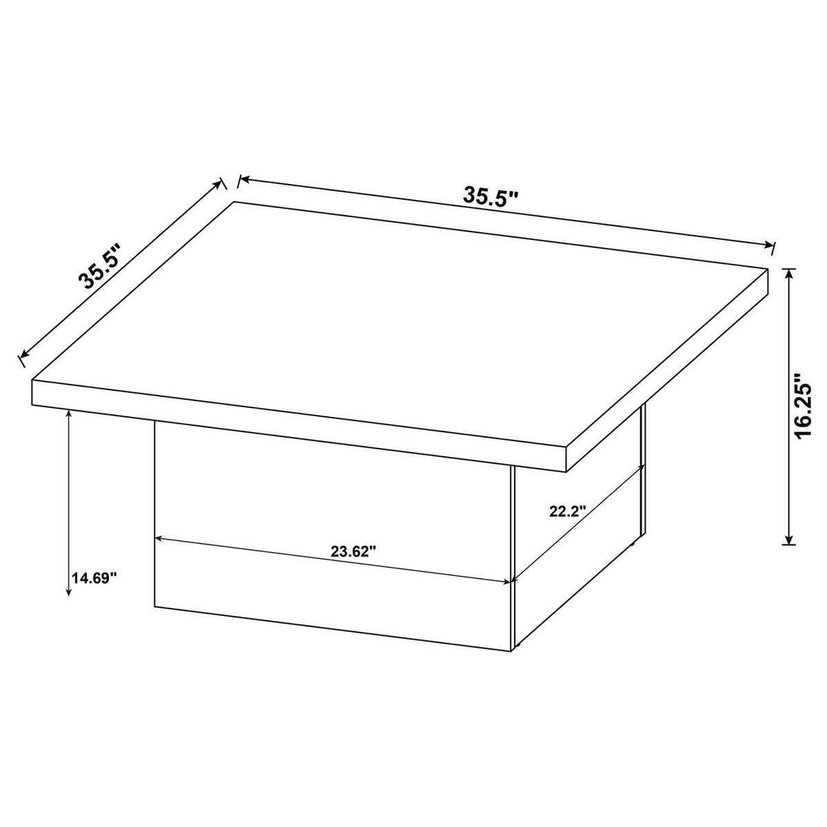 706408-S3 Devar 3-piece Square Cocktail Coffee End Table Set Black