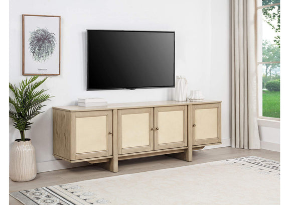 706583 Kailani 79-inch 4-door Cane TV Stand Media Console Beige Oak