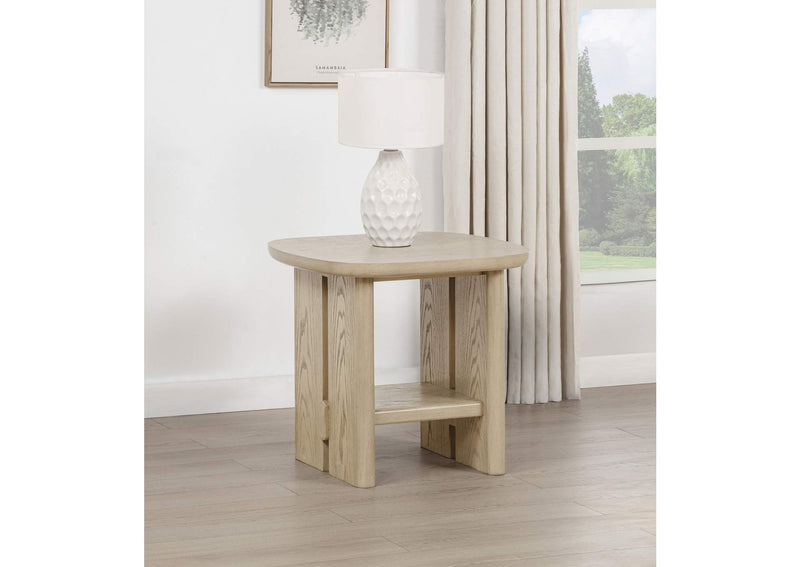 706587 Kailani Coastal Square End Side Table with Shelf Beige Oak
