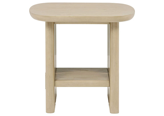 706587 Kailani Coastal Square End Side Table with Shelf Beige Oak