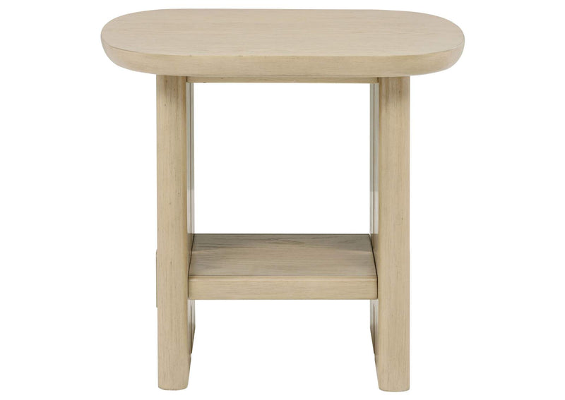 706587 Kailani Coastal Square End Side Table with Shelf Beige Oak