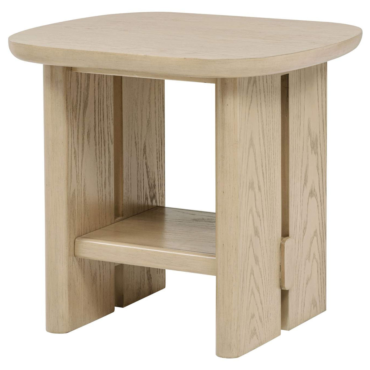 706587 Kailani Coastal Square End Side Table with Shelf Beige Oak